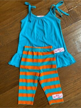 Ruffle Girl 2 piece Top And Pants Set Blue orange Striped 18M